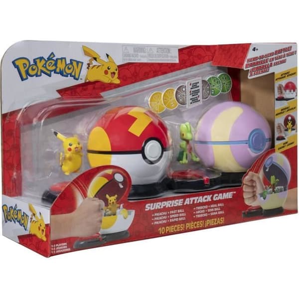 2 Poképalloa Pokémoneineen ja 6 hyökkäyslevyllä - BANDAI - Pokémon - Poképallon yllätyshyökkäys Pikachu vs. Arcko - Peli