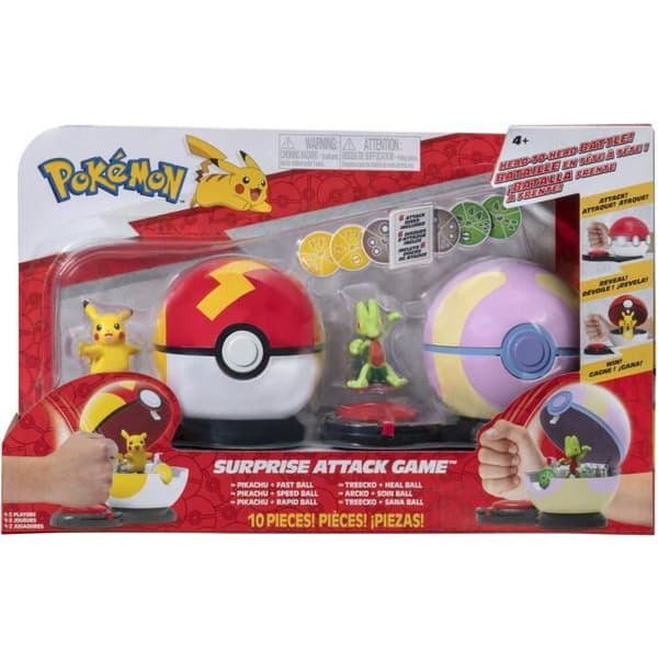 2 Poképalloa Pokémoneineen ja 6 hyökkäyslevyllä - BANDAI - Pokémon - Poképallon yllätyshyökkäys Pikachu vs. Arcko - Peli