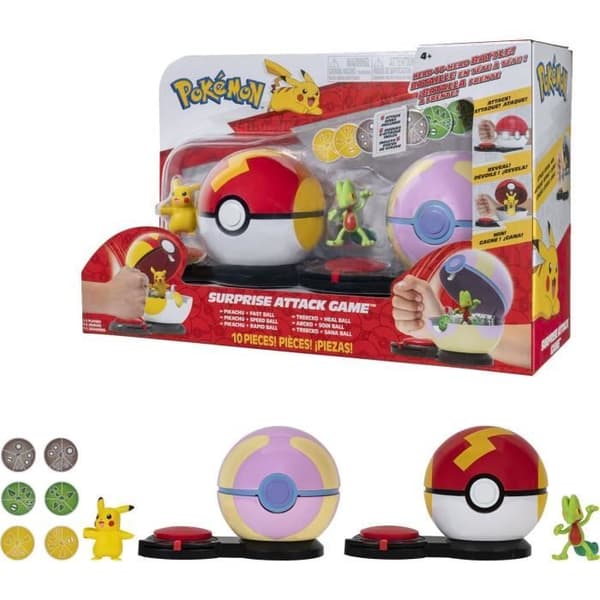 2 Poképalloa Pokémoneineen ja 6 hyökkäyslevyllä - BANDAI - Pokémon - Poképallon yllätyshyökkäys Pikachu vs. Arcko - Peli