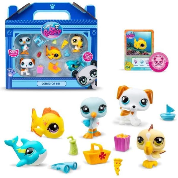BANDAI - Littlest Pet Shop - Samlarset Strandtema - 5 djur och tillbehör - BF00517