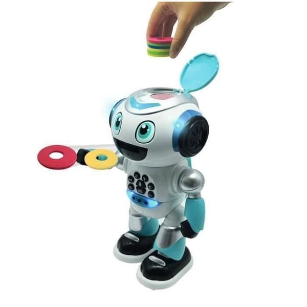 Powerman programmerbar robot med quiz, musik, spil, diskkast, historier og fjernbetjening (fransk)