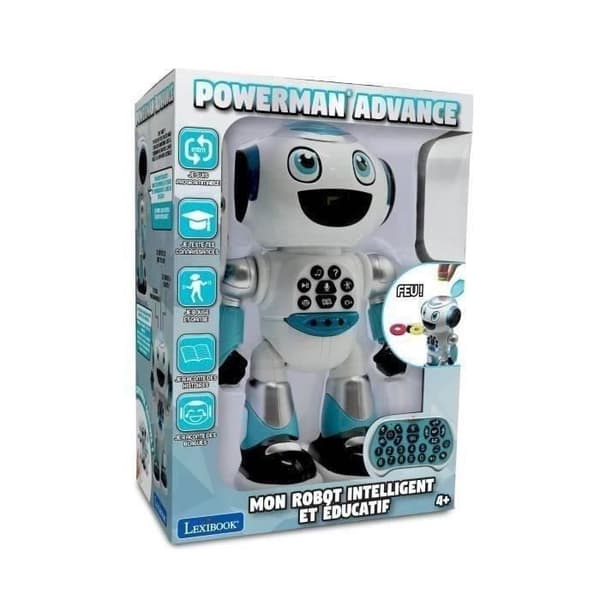 Powerman programmerbar robot med quiz, musik, spil, diskkast, historier og fjernbetjening (fransk)