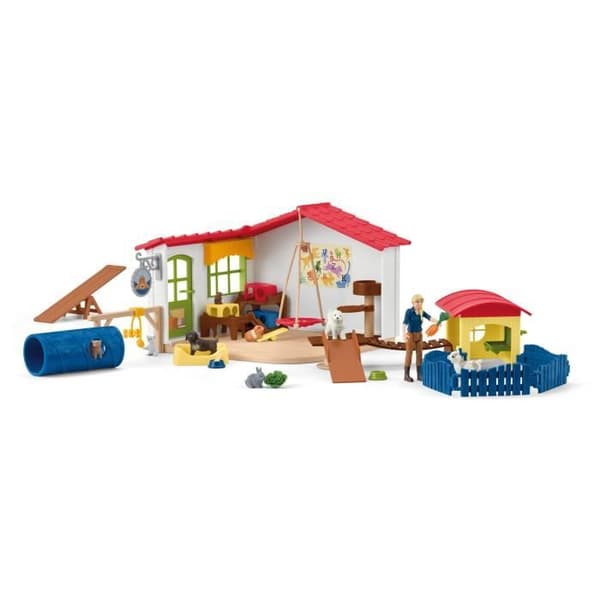 Farm Animal Hotel - Stort Schleich-legetøjssæt med 54 dele, hund, kat, kanin, tilbehør og mere - Gave