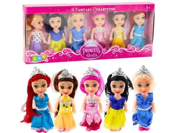 Set med miniprinsessdockor sagoklänningar 6st LEAN Toys