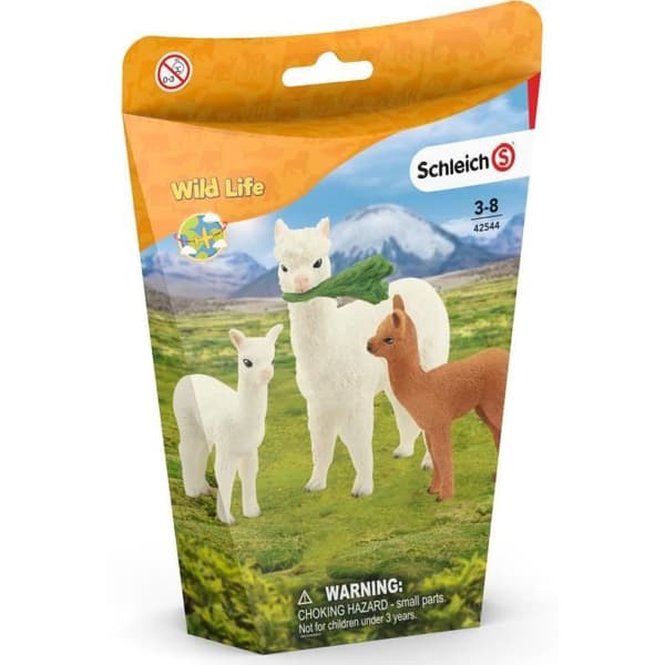 Lekset - SCHLEICH - Alpacafamiljen - Bumpfria kamelider - Mjuk ull - Vit och brun