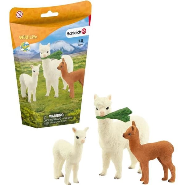 Lekset - SCHLEICH - Alpacafamiljen - Bumpfria kamelider - Mjuk ull - Vit och brun