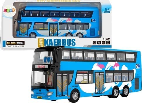 LeanToys Double Decker Tour Bus 1:42 Metall Lyseblå