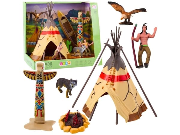 Lean Toys Rinkinys Indian Village Figuriner Palapinė Tipi KanotTotem
