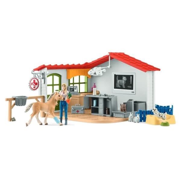 Veterinärkontor med djur, 43-delat boxset med veterinärfigurer, djur och tillbehör, djurleksaker från