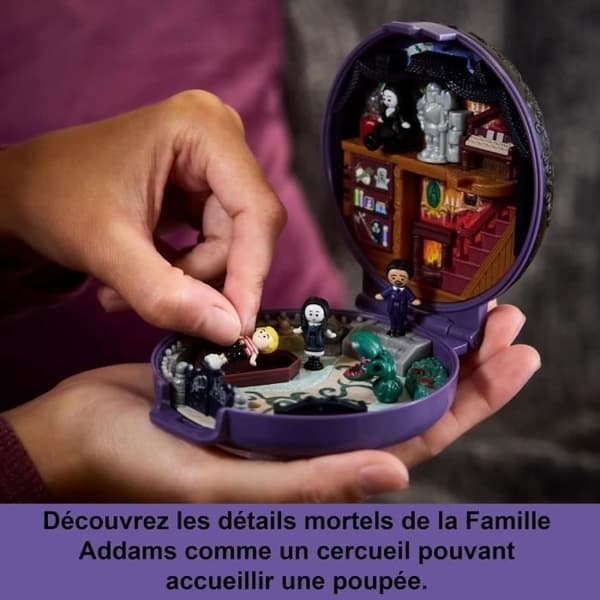Polly Pocket Set Familjefamiljen Adams, med 4 karaktärer i specialutgåva och 10 tillbehör, HXW25