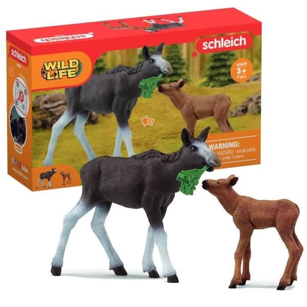 Schleich 42629 Vild Elg med Kalv Figurer, Vilde Dyr, Til Børn Fra 3 År