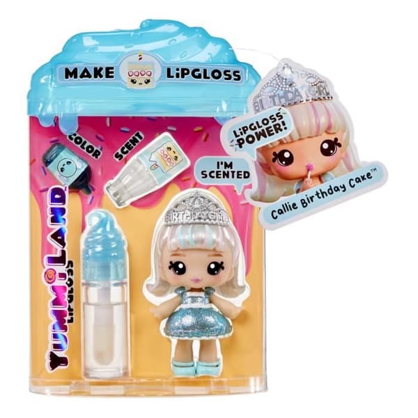 Yummiland - 1 10 cm dukke og en glitrende lipgloss til at skabe - Callie - Fødselsdagskagesmag - Fra 4 år
