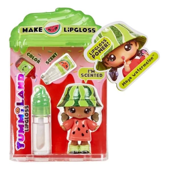 Yummiland - 1 10 cm docka och ett glittrigt läppglans att skapa - Maya - Vattenmelon Smak - Från 4 år