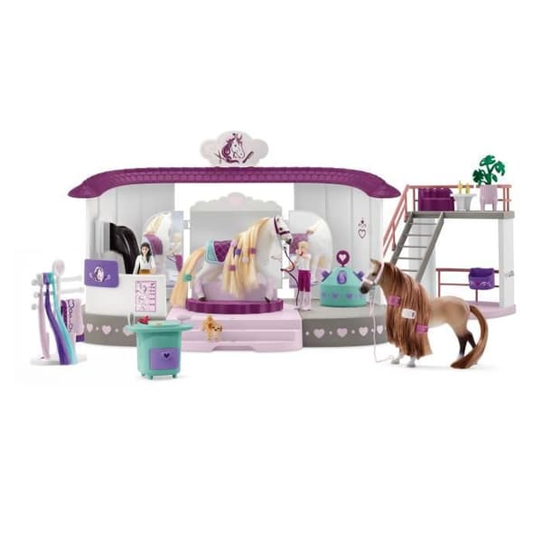 Schleich Sofian kaunottarien kauneushoitolan talli trimmaustarvikkeilla ja Schleich-hevoshahmoilla - 99-osainen leikkisetti