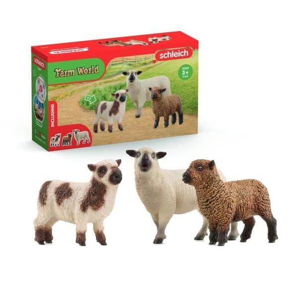 Figurin med fårtrio, för barn från 3 år, 5 x 19 x 11 cm - Schleich 42660 Farm World