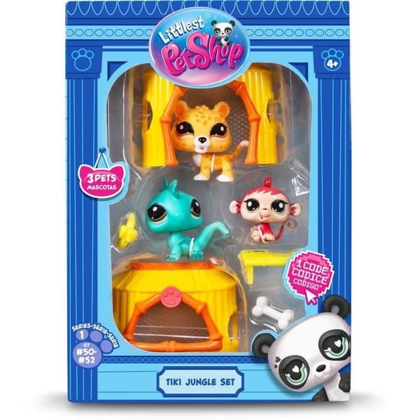 BANDAI - Littlest Pet Shop - Tiki Djungelpaket - 3 husdjur och tillbehör - BF00515