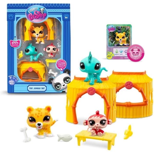 BANDAI - Littlest Pet Shop - Tiki Djungelpaket - 3 husdjur och tillbehör - BF00515