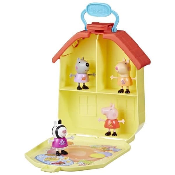 Peppa Pig, Peppan matkalaukkusetti kokoontaitettavalla talolla, 4 hahmoa, esikouluikäisille, 3+ vuotta