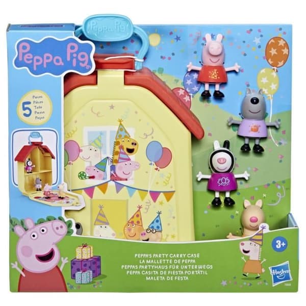 Peppa Pig, Peppan matkalaukkusetti kokoontaitettavalla talolla, 4 hahmoa, esikouluikäisille, 3+ vuotta