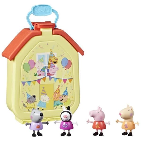 Peppa Pig, Peppan matkalaukkusetti kokoontaitettavalla talolla, 4 hahmoa, esikouluikäisille, 3+ vuotta