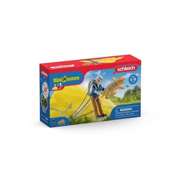 Faldskærmsredning, Schleich legesæt med 1 faldskærm, 1 menneskefigur og 1 dinosaur, forhistorisk legetøjssæt