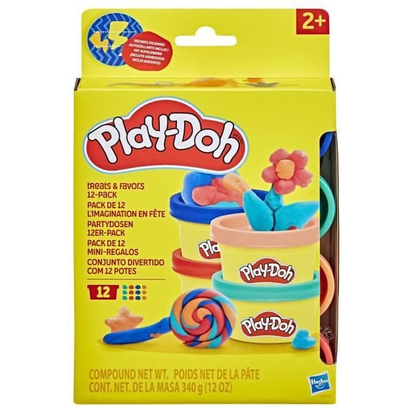 Play-Doh Imagination Party 12-pakkaus, tarroja ja 28 g:n purkkeja muovailuvahaa, pieniä lahjoja, askartelua lapsille