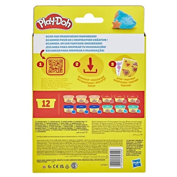 Play-Doh Imagination Party 12-pakkaus, tarroja ja 28 g:n purkkeja muovailuvahaa, pieniä lahjoja, askartelua lapsille