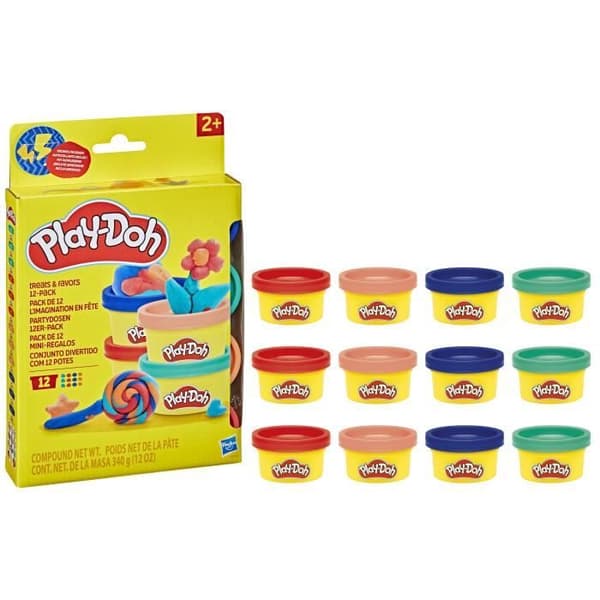 Play-Doh Imagination Party 12-pakkaus, tarroja ja 28 g:n purkkeja muovailuvahaa, pieniä lahjoja, askartelua lapsille