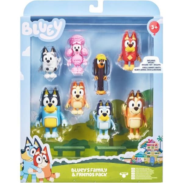 Hahmot - BLUEY - 8 hahmon pakkaus - Nivelletyt hahmot - Sarjan universumi - Sekoitettu