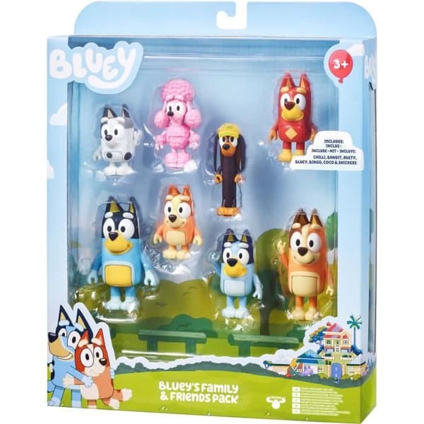 Hahmot - BLUEY - 8 hahmon pakkaus - Nivelletyt hahmot - Sarjan universumi - Sekoitettu