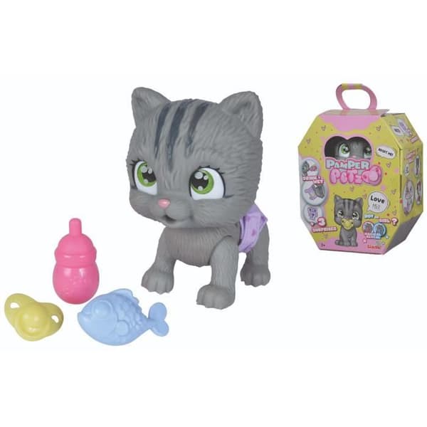 Smoby - Pamper Petz - Kat til adoption - 4 tilbehør - Leddelt - Træ og tisse - Adoptionsattest - Fra 3 år