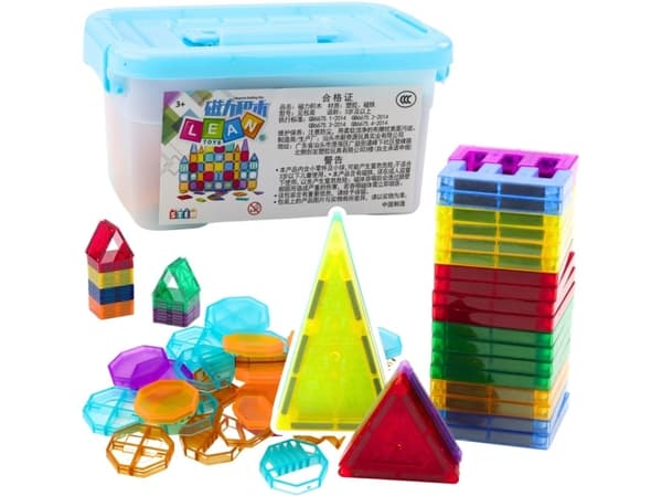Set med magnetiska klossar i färgglatt fodral 57 El