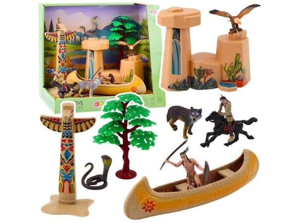 Sett med indiske figurer Village Indians Kajakk Totem LEAN leker