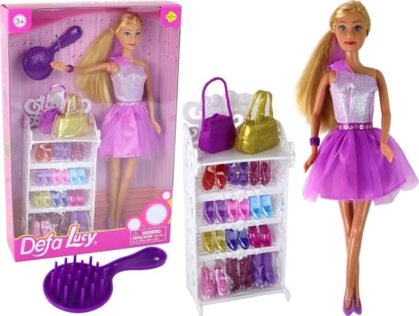 LeanToys Doll Lucy Purple Dress Glitter Sko