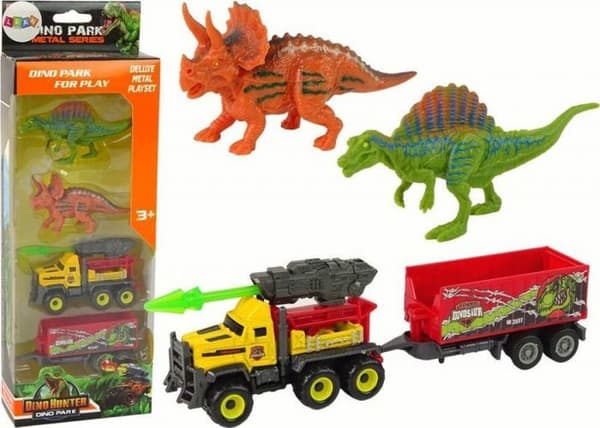 Figurins miniatur - miniaturomslag Leantoys - 15952 - Dinosaurieuppsättning, rymdbil med gul släpvagn