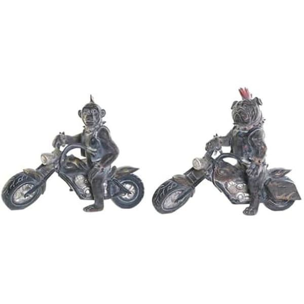 Dekorativ statyett - HOME ESPRIT - Biker - Mörkgrå - 2 enheter - 15 x 24 x 29 cm