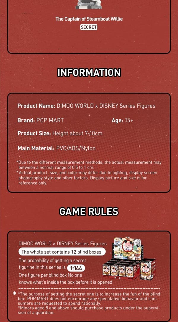 POP MART DIMOO WORLD × DISNEY Series Figuurit Blind Box 1PC/12PCS Mystery Box