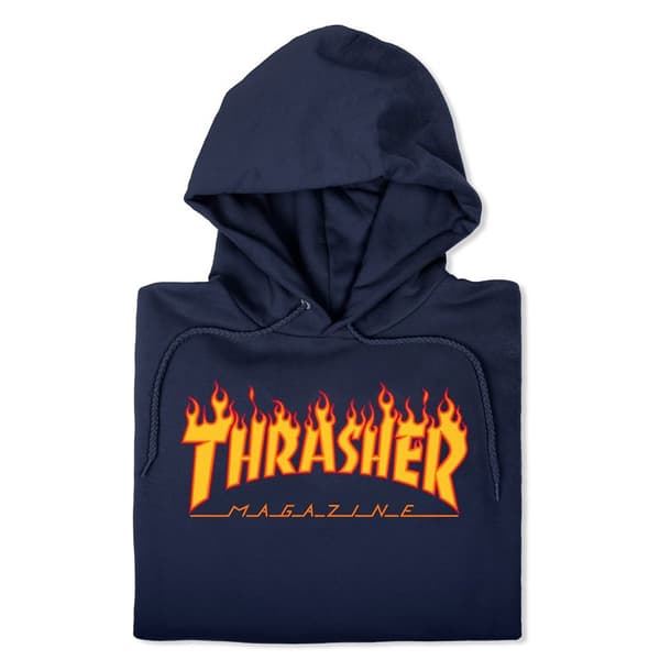 Thrasher Hættetrøje Flame Logo Blå M Mand