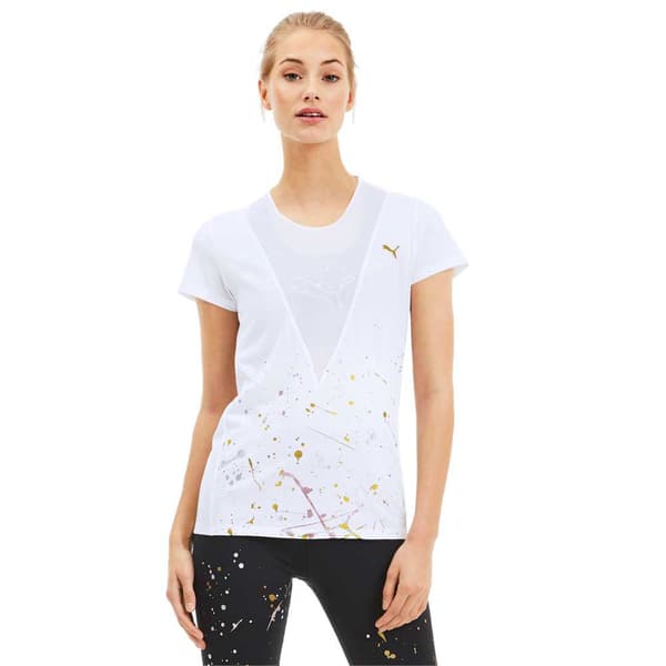Puma Kort Ärm T-shirt Metal Splash Deep V Vit M Kvinna