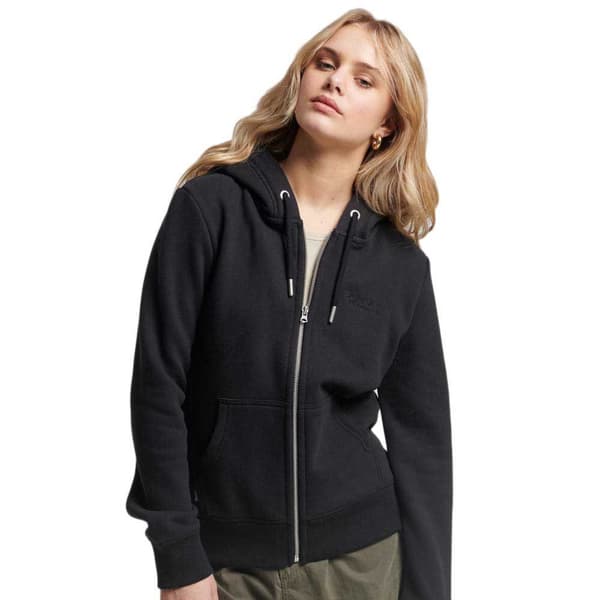 Superdry Sweatshirt Med Fuld Lynlås Essential Logo Sort M Kvinde
