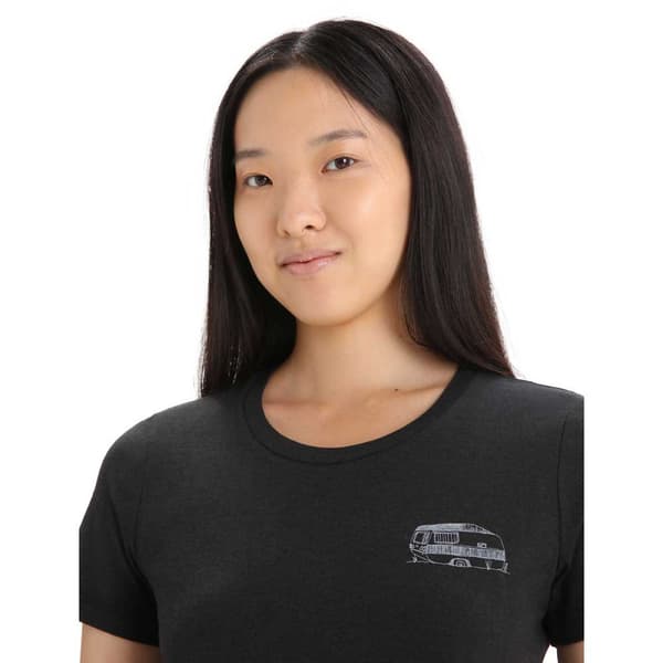 Icebreaker Kortærmet T-shirt Central Classic Caravan Life Sort S Kvinde