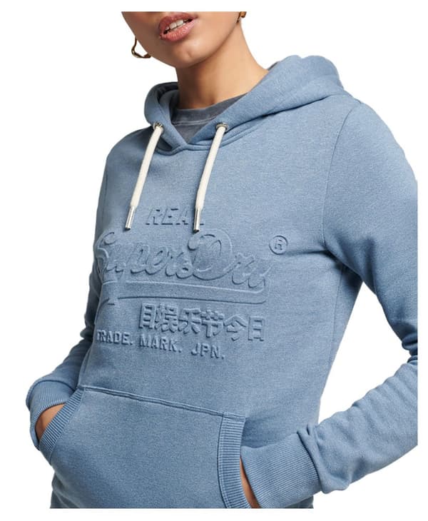 Superdry Luvtröja Vintage Logo Emboss Blå 2XS Kvinna
