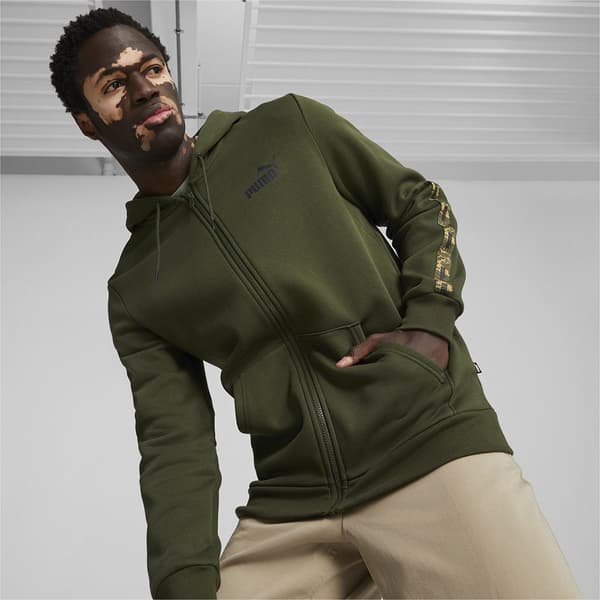 Puma Sweatshirt Med Fuld Lynlås Ess Tape Camo Grøn M Mand