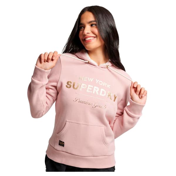 Superdry Luvtröja Luxe Metallic Logo Rosa 2XS Kvinna