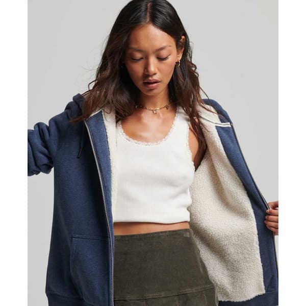 Superdry Hood Full Zip Sweatshirt Borg Lined Blå XS Kvinna