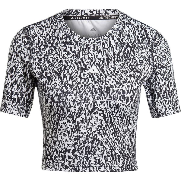 Adidas Kortärmad T-shirt Techfit Print Crop Svart L Kvinna