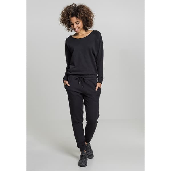 Urban Classics Langærmet Jumpsuit Terry Sort S Kvinde