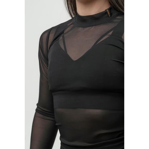 Nebbia Långärmad T-shirt Mesh Intense Sheer Gold Svart S Kvinna