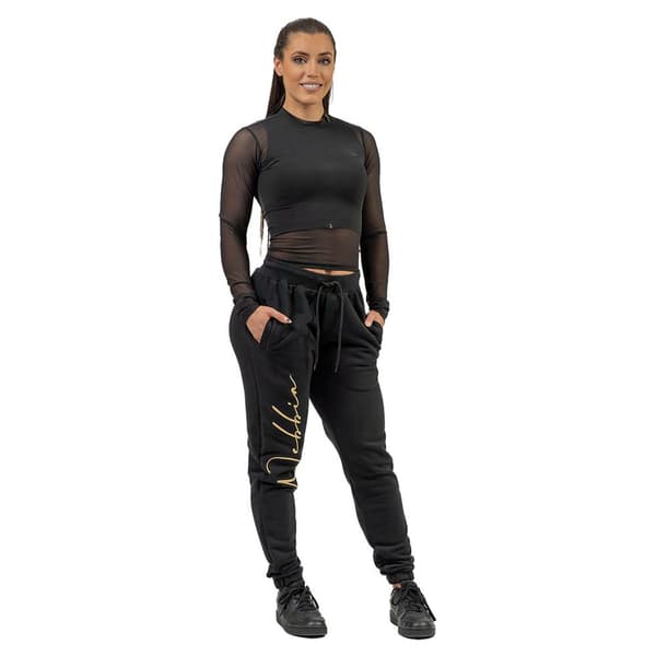 Nebbia Långärmad T-shirt Mesh Intense Sheer Gold Svart S Kvinna