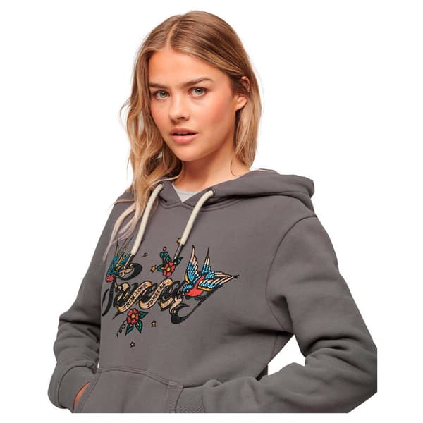 Superdry Hættetrøje Tattoo Script Graphic Grå S Kvinde